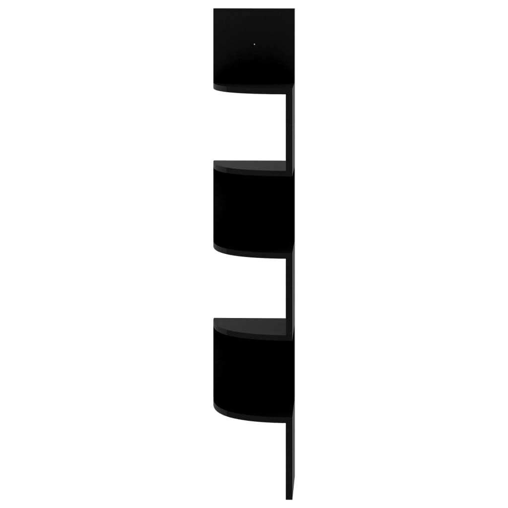 vidaXL Nástěnná rohová police černá vysoký lesk 19x19x123 cm kompozit