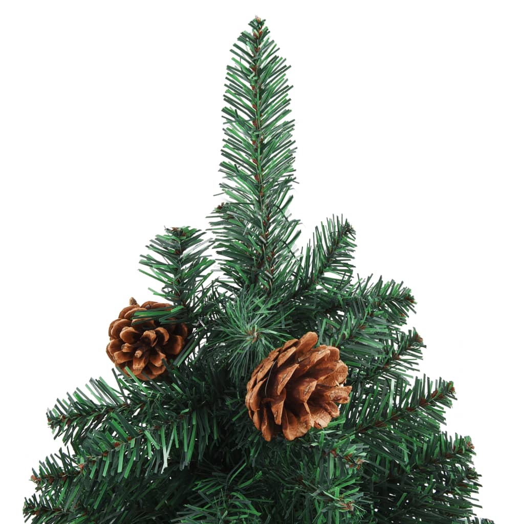 vidaXL Úzký vánoční stromek pravé dřevo a šišky zelený 150 cm PVC