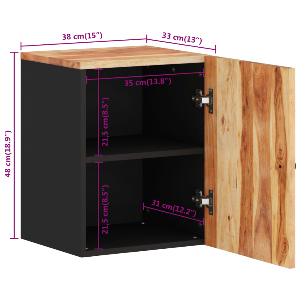 vidaXL Koupelnová nástěnná skříňka 38x33x48 cm masivní akáciové dřevo