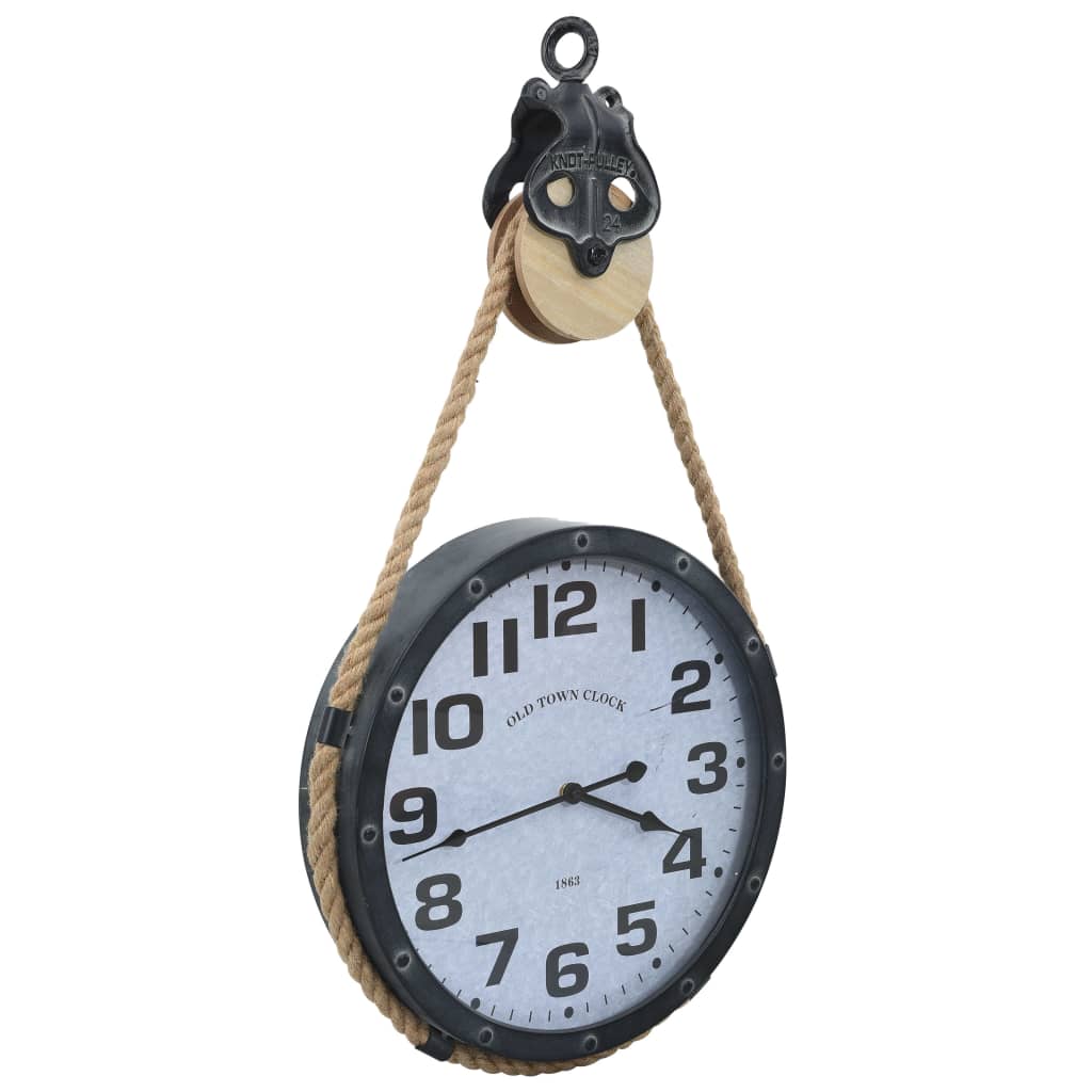 vidaXL Nástěnné hodiny na provazu černo-hnědé 40x8x82 cm železo a MDF