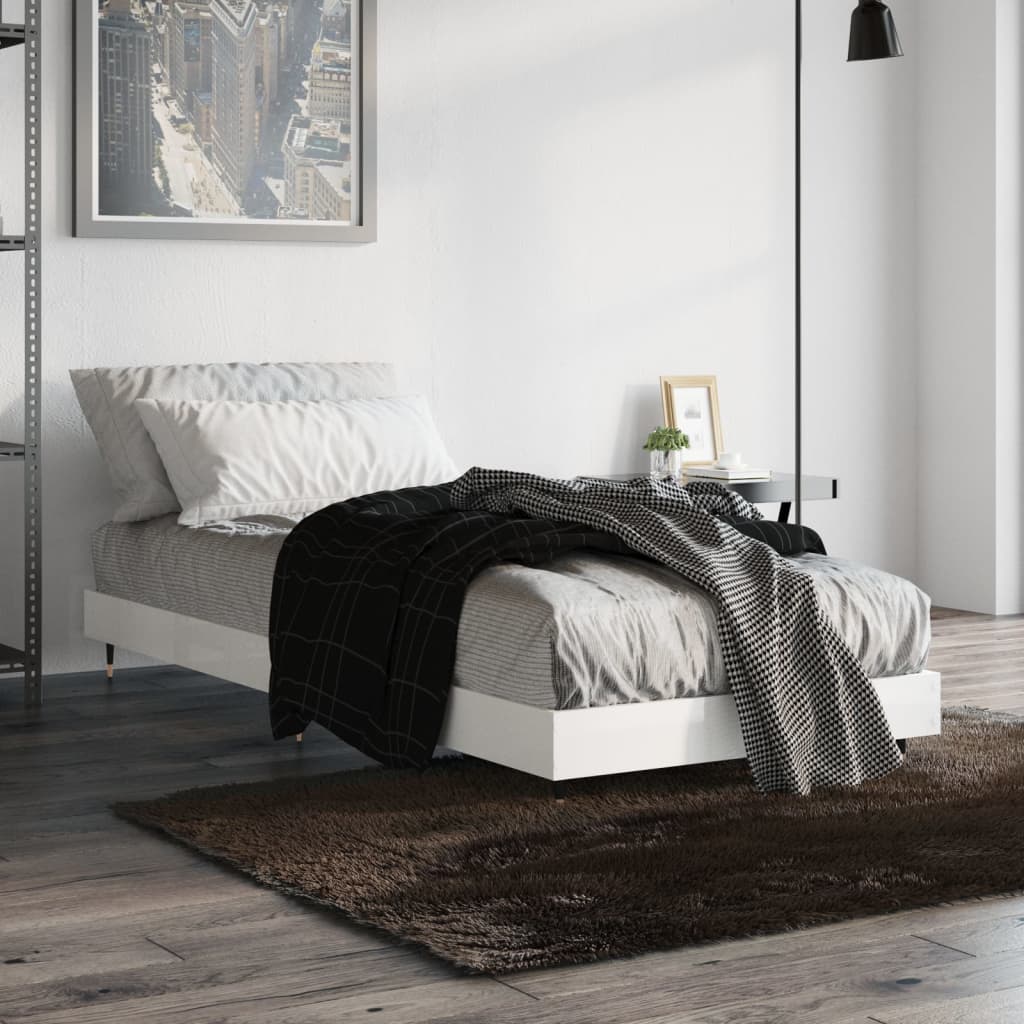 vidaXL Rám postele bílý s vysokým leskem 75 x 190 cm kompozitní dřevo