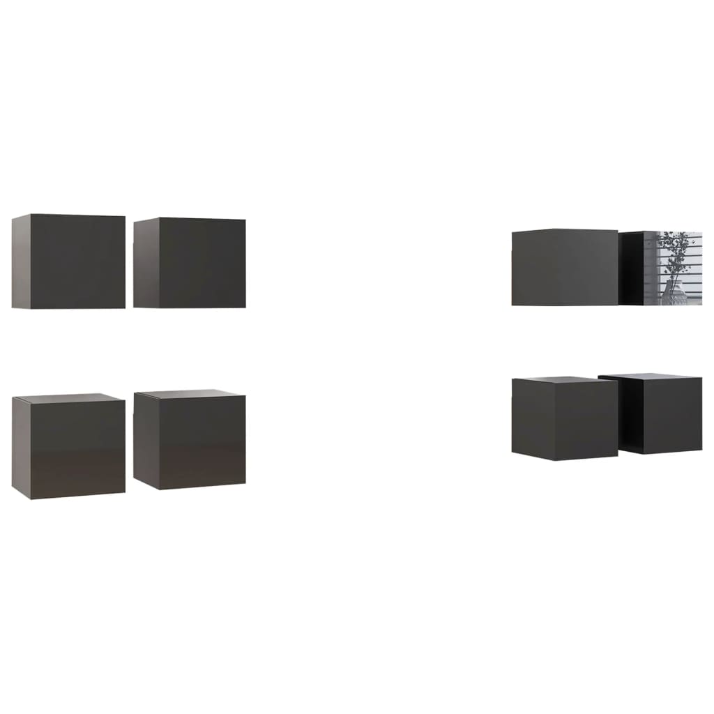vidaXL Nástěnné TV skříňky 8 ks šedé s vysokým leskem 30,5x30x30 cm