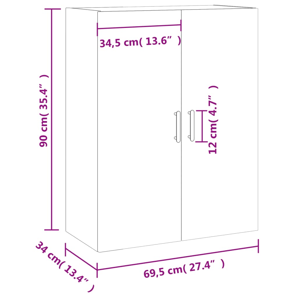vidaXL Nástěnná skříňka dub sonoma 69,5 x 34 x 90 cm