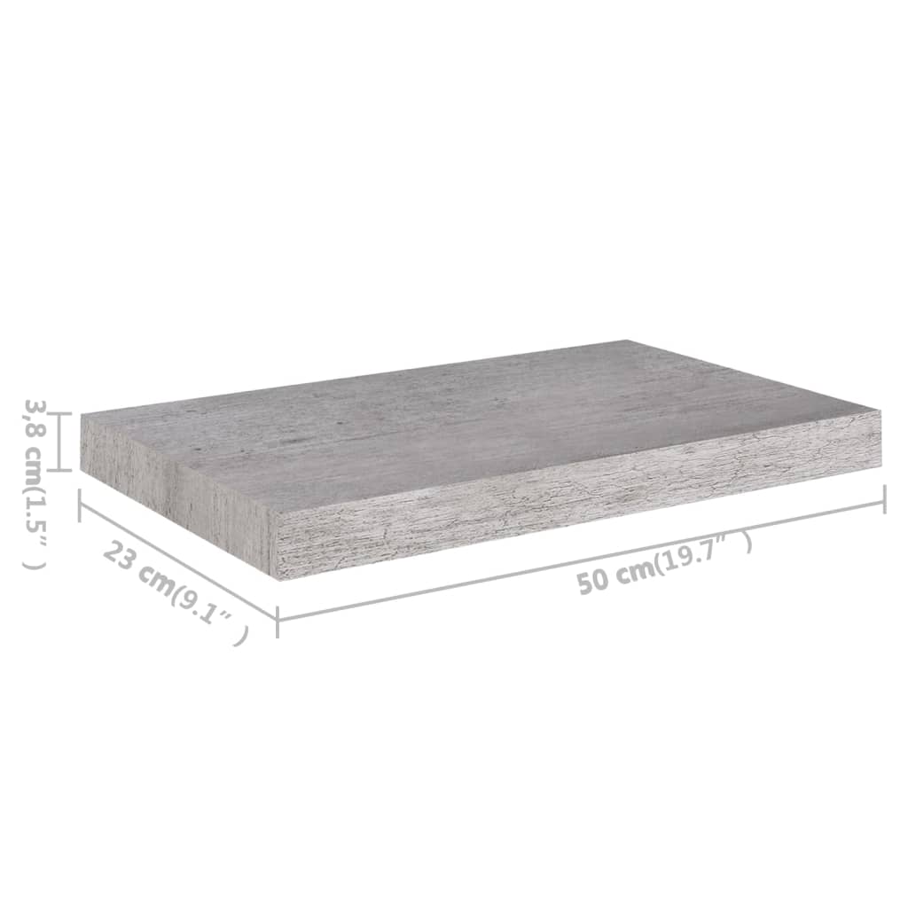 vidaXL Plovoucí nástěnné police 2 ks betonově šedé 50x23x3,8 cm MDF
