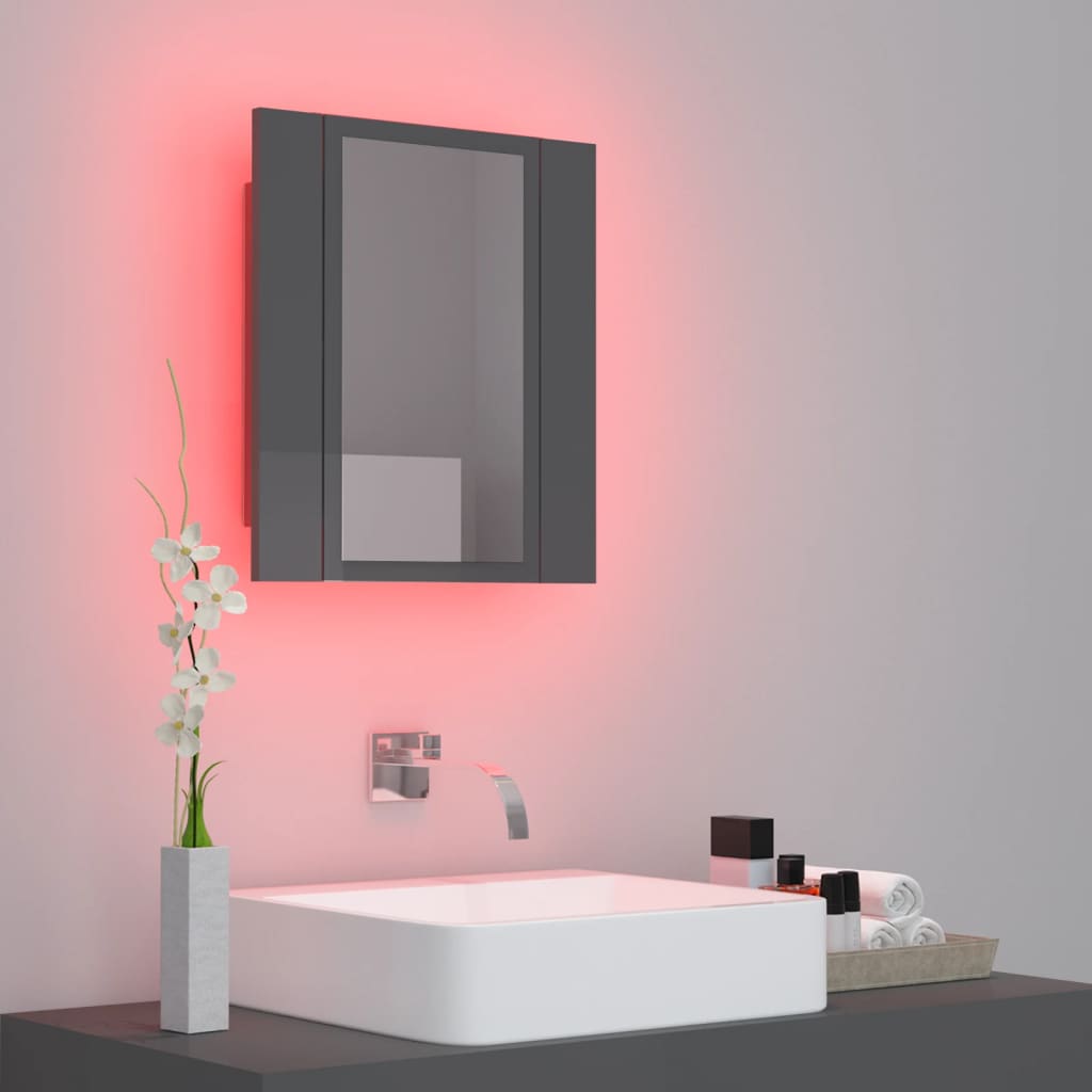 vidaXL LED koupelnová skříňka se zrcadlem lesklá šedá 40x12x45cm akryl