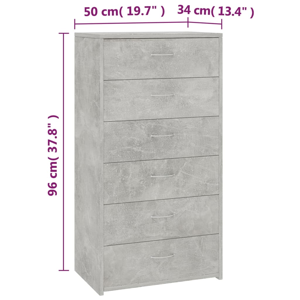 vidaXL Příborník se 6 zásuvkami betonově šedý 50x34x96 cm dřevotříska