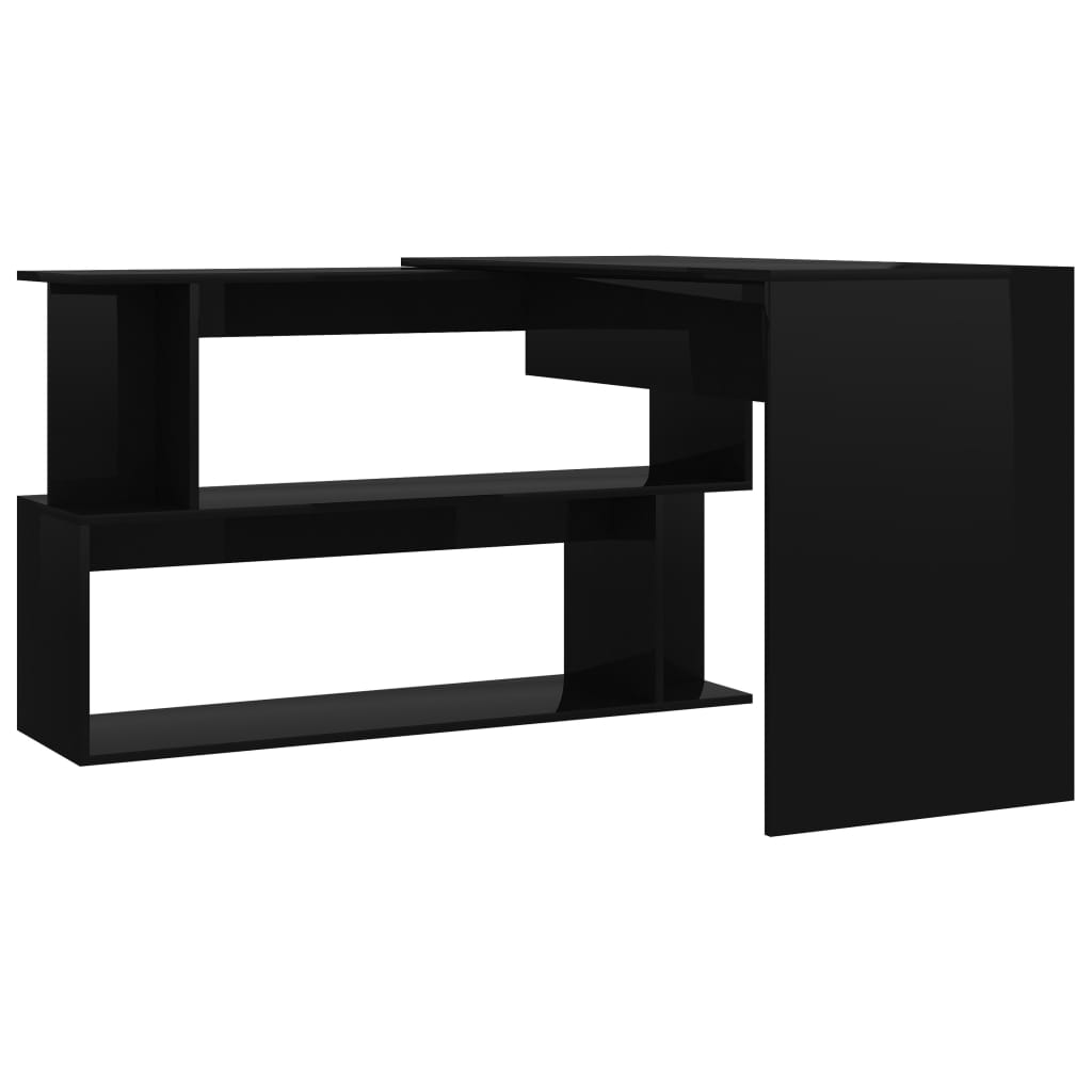 vidaXL Rohový psací stůl černý vysoký lesk 200x50x76 cm dřevotříska