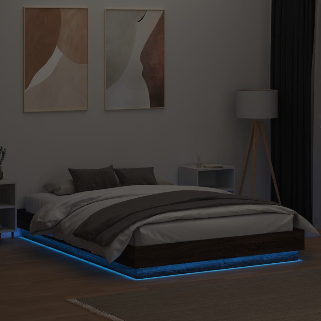 vidaXL Rám postele s LED osvětlením hnědý dub 150 x 200 cm