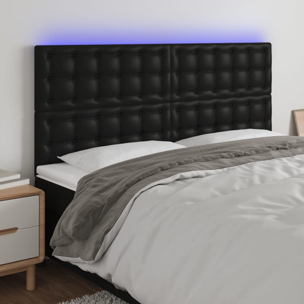 vidaXL Čelo postele s LED černé 200x5x118/128 cm umělá kůže