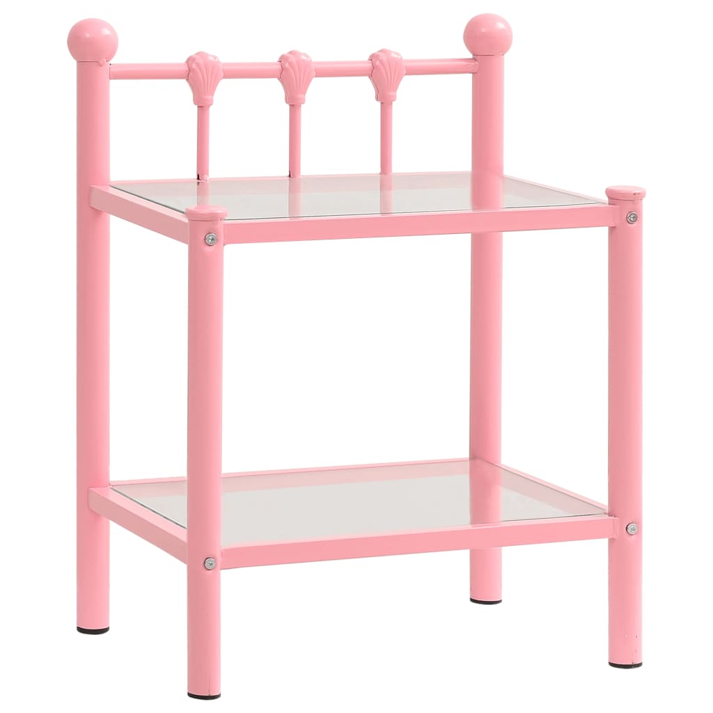 vidaXL Noční stolek růžový a průhledný 45 x 34,5 x 60,5 cm kov a sklo