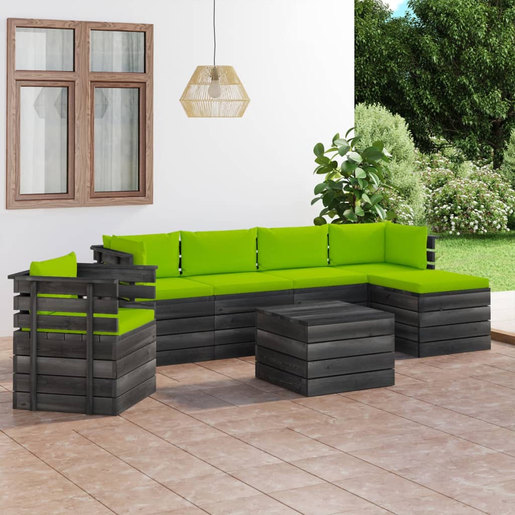 vidaXL 7dílná zahradní sedací souprava z palet + podušky borové dřevo