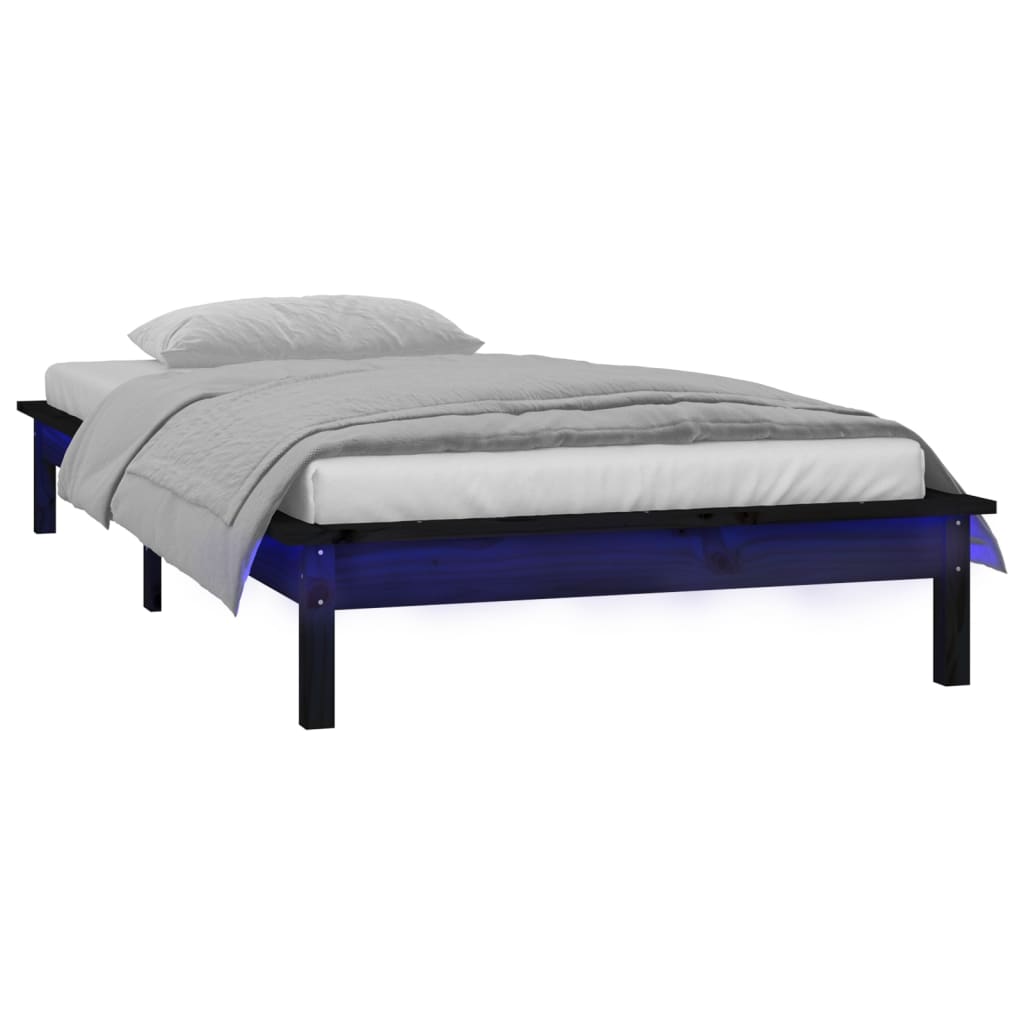vidaXL Rám postele s LED černý 75 x 190 cm Small Single masivní dřevo