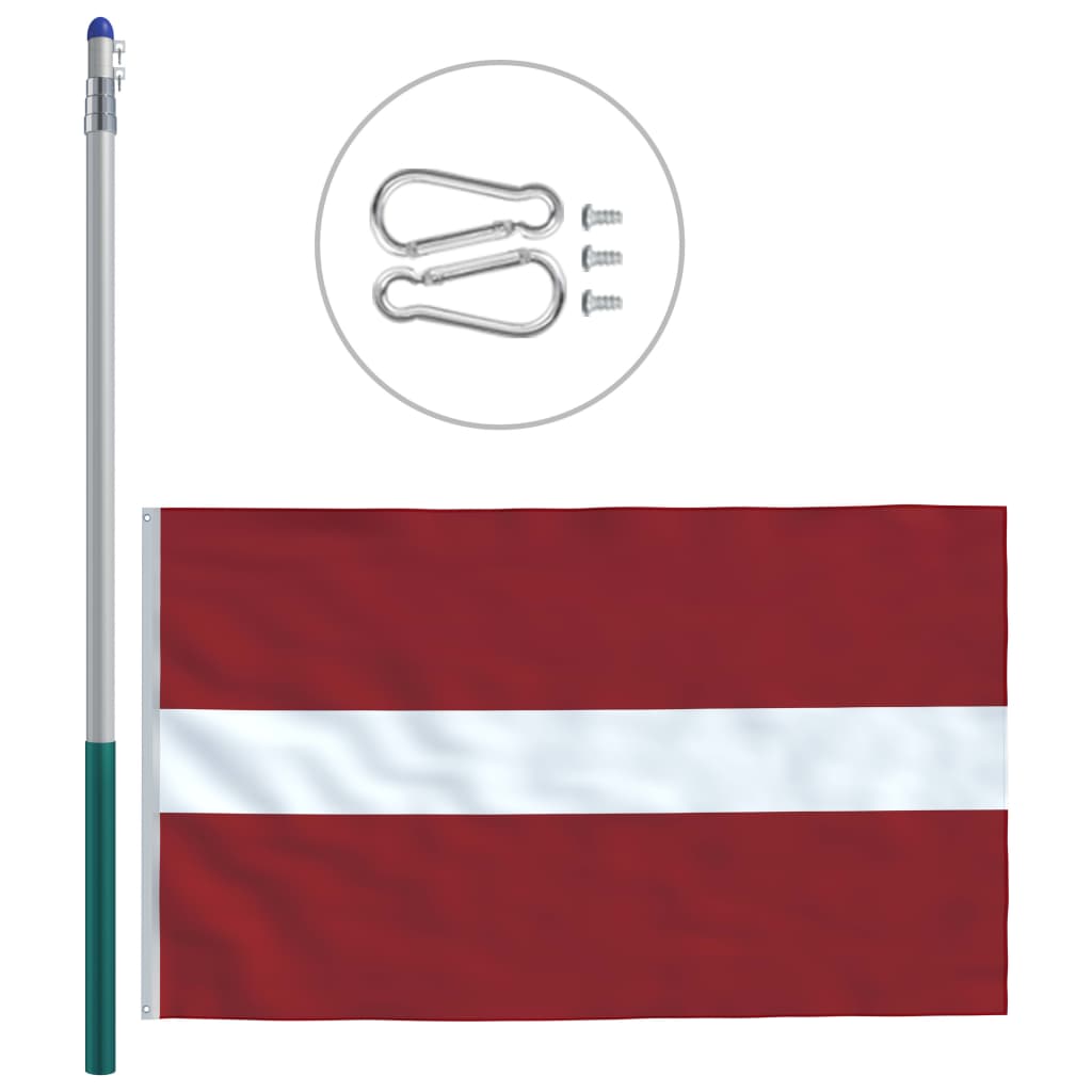 vidaXL Lotyšská vlajka a stožár hliník 6 m