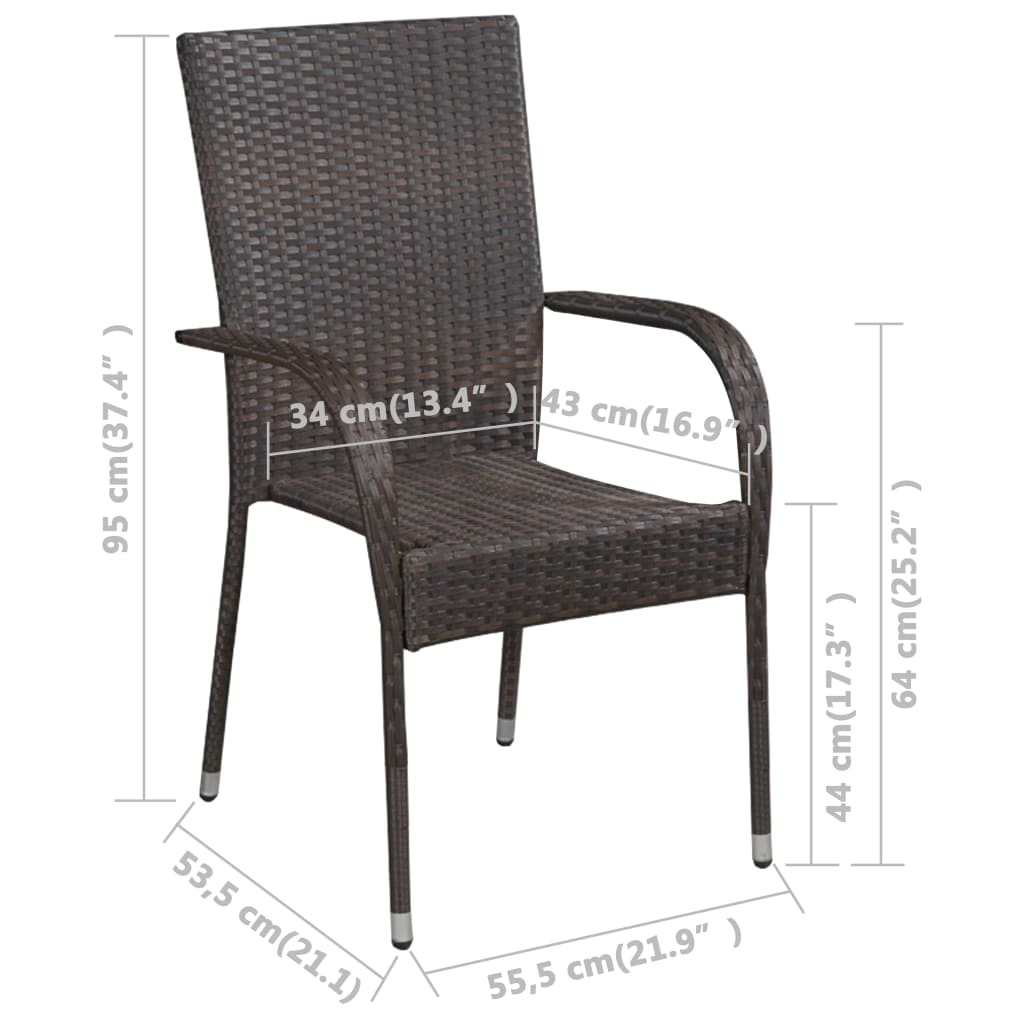 vidaXL Stohovatelné zahradní židle 6 ks polyratan hnědé