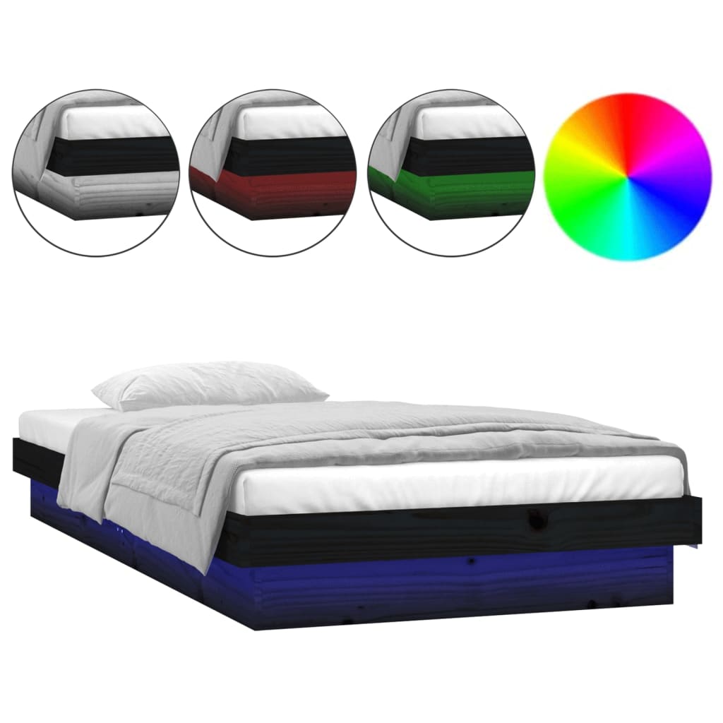 vidaXL Rám postele s LED světlem černý 100 x 200 cm masivní dřevo