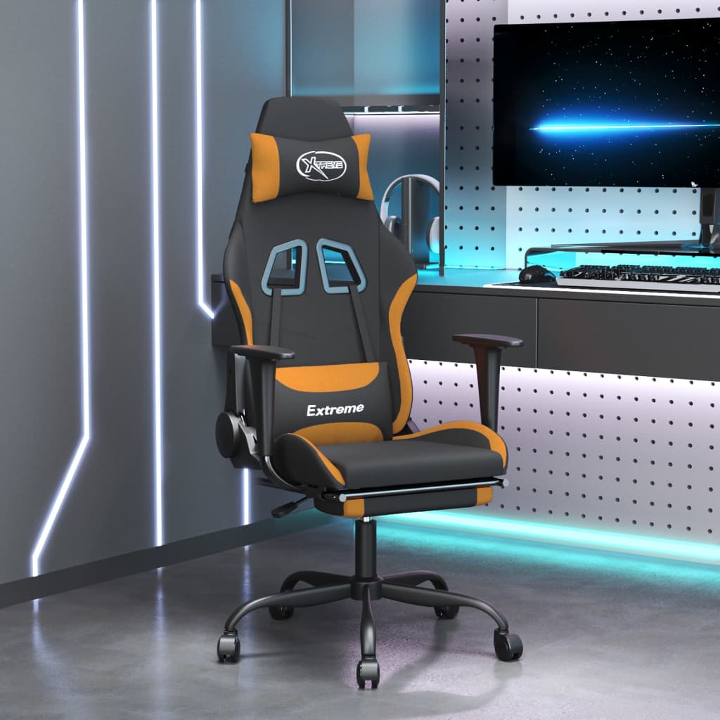vidaXL Masážní herní židle s podnožkou černá a oranžová textil