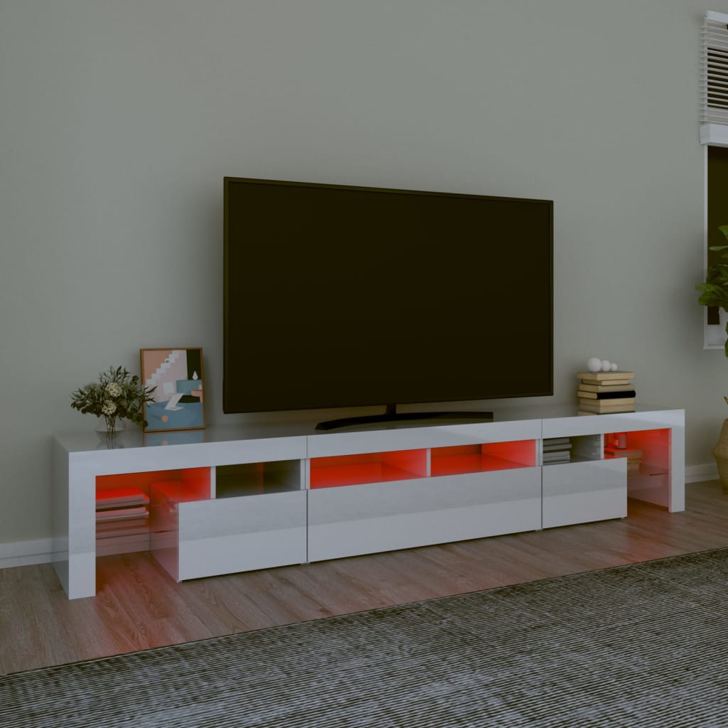 vidaXL TV skříňka s LED osvětlením bílá vysoký lesk 230x36,5x40 cm