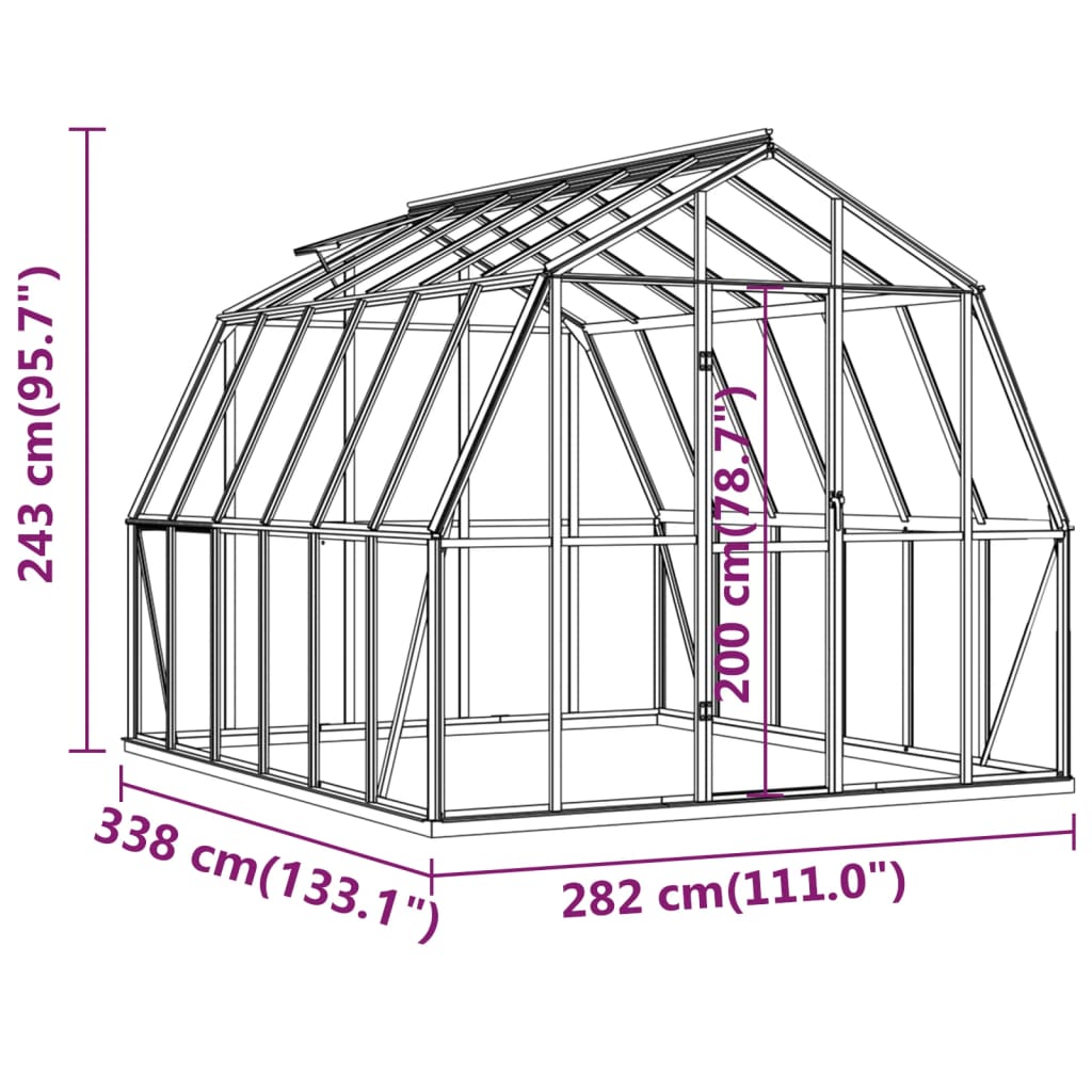 vidaXL Skleník s podkladovým rámem antracitový 8,17 m² hliník