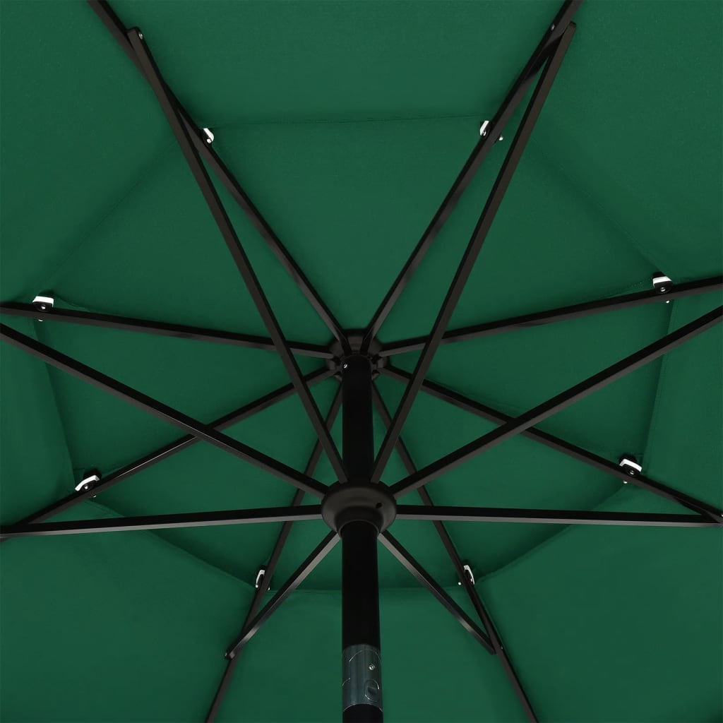 vidaXL 3stupňový slunečník s hliníkovou tyčí zelený 3,5 m