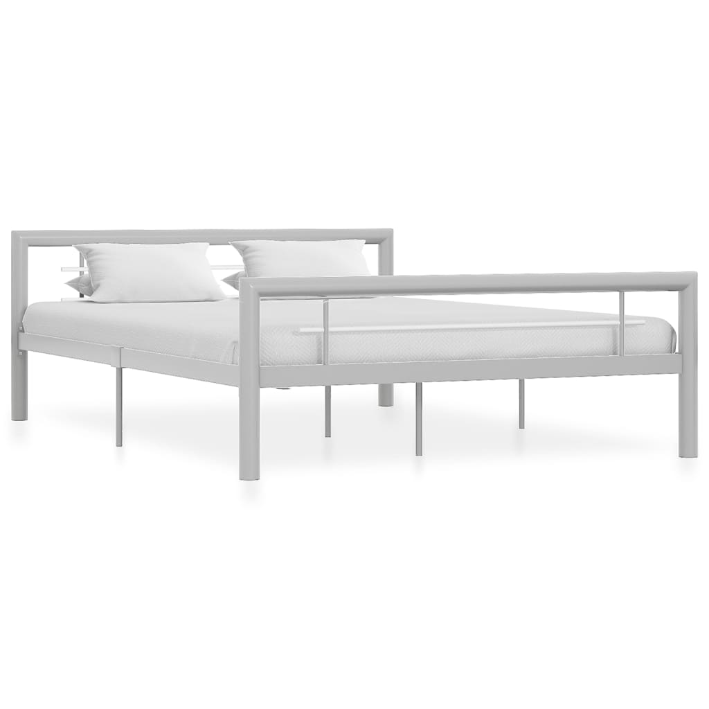 vidaXL Rám postele šedobílý kov 140 x 200 cm