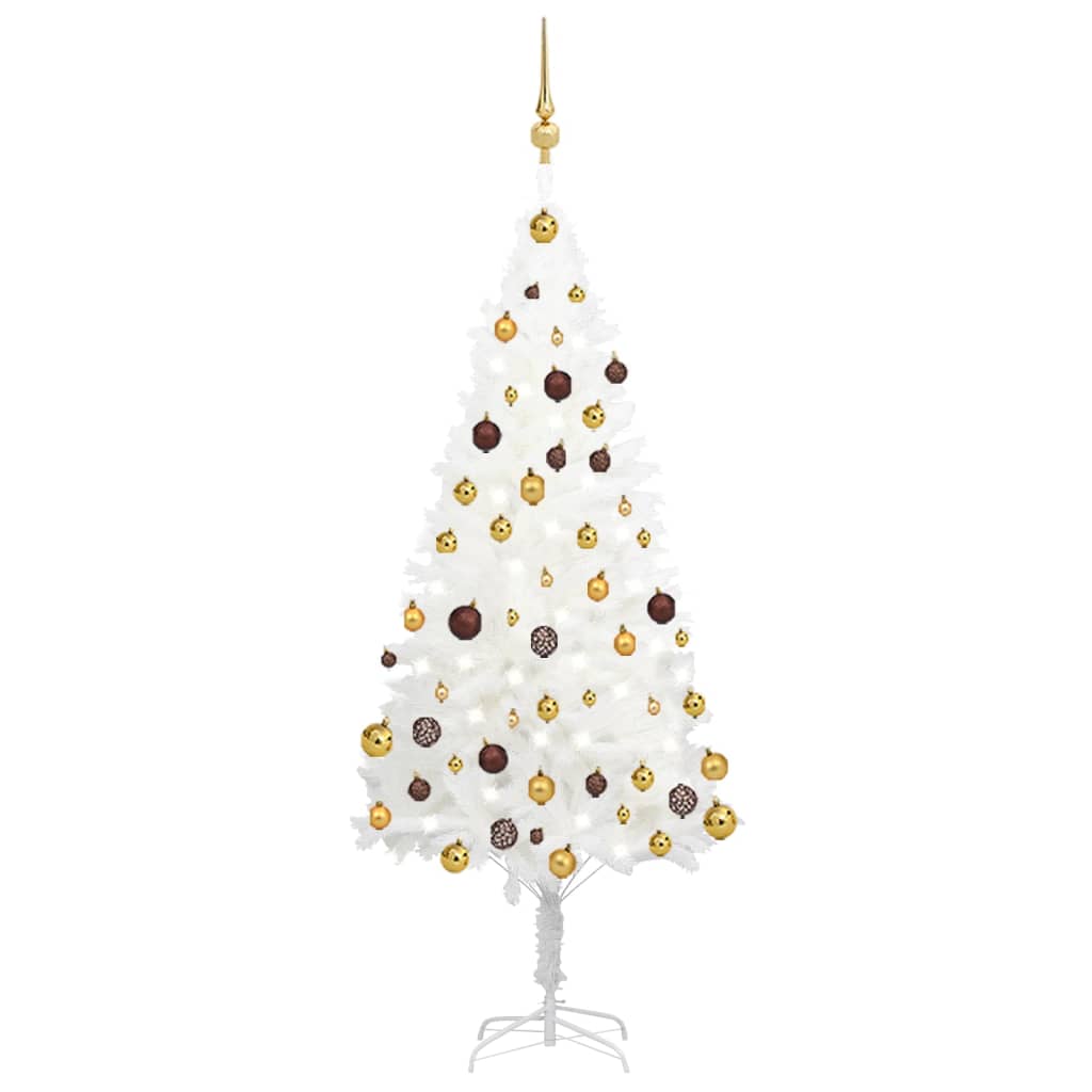 vidaXL Umělý vánoční stromek s LED a sadou koulí bílý 150 cm