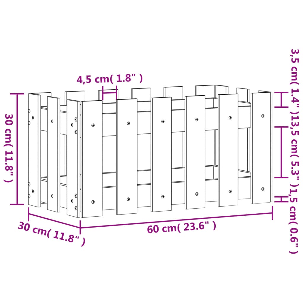 vidaXL Zahradní truhlík plotový design bílý 60x30x30 cm masiv borovice