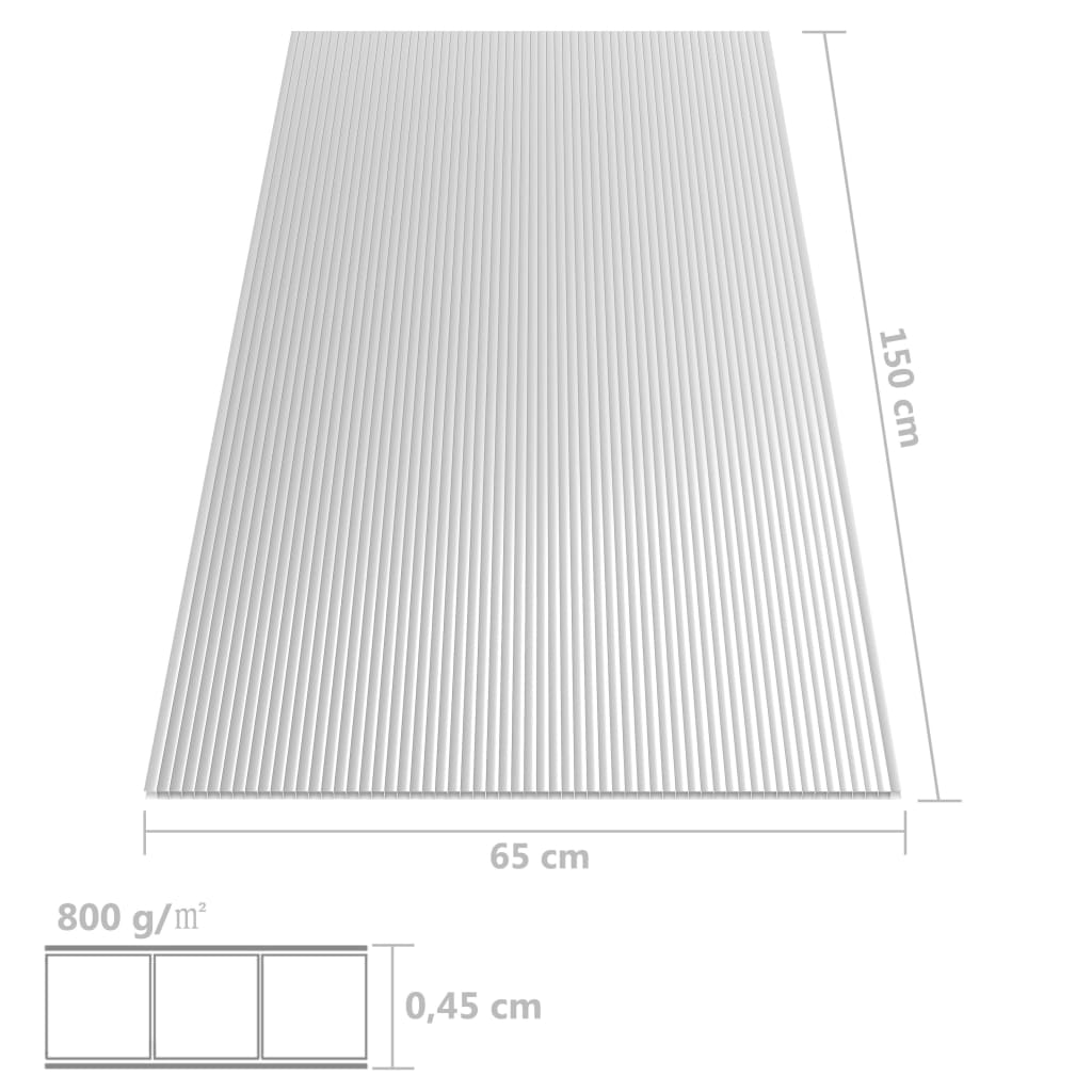 vidaXL Polykarbonátové desky 5 ks 4,5 mm 150 x 65 cm