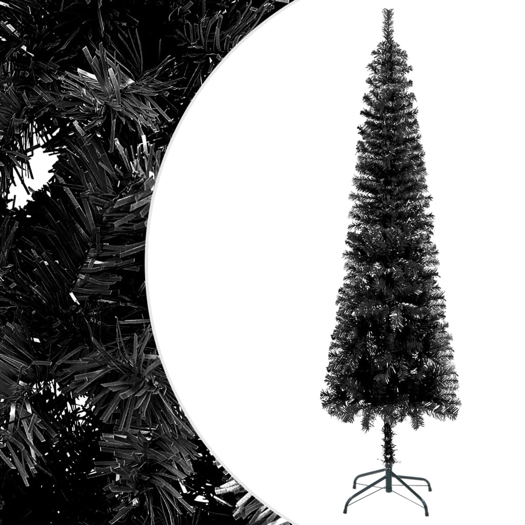 vidaXL Úzký vánoční stromek s LED a sadou koulí černý 150 cm