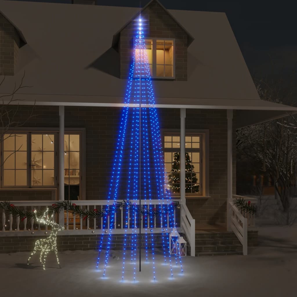vidaXL Vánoční stromek na stožár 732 modrých LED diod 500 cm