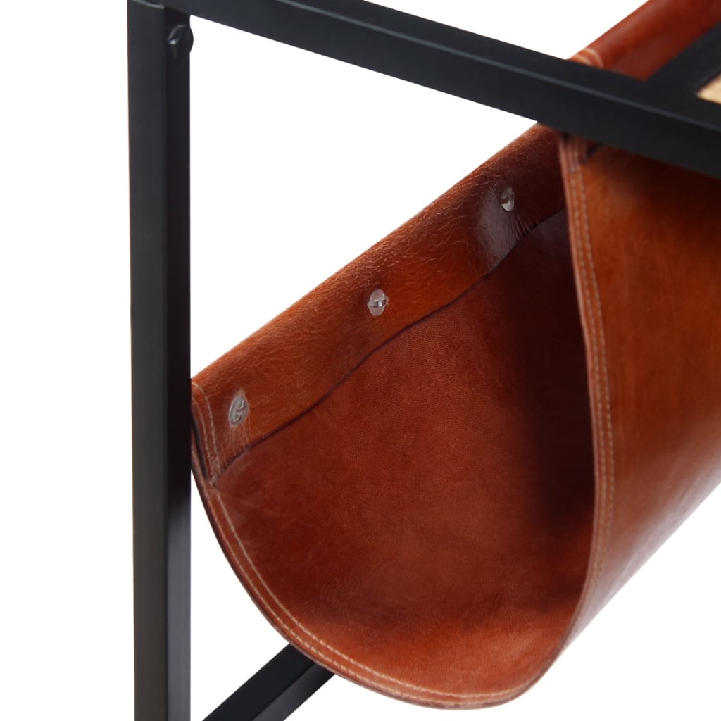 vidaXL Konferenční stolek + držák na časopisy z pravé kůže 110x50x45cm