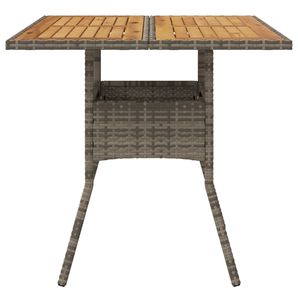 vidaXL Zahradní stůl s akáciovou deskou šedý 80 x 80 x 75 cm polyratan