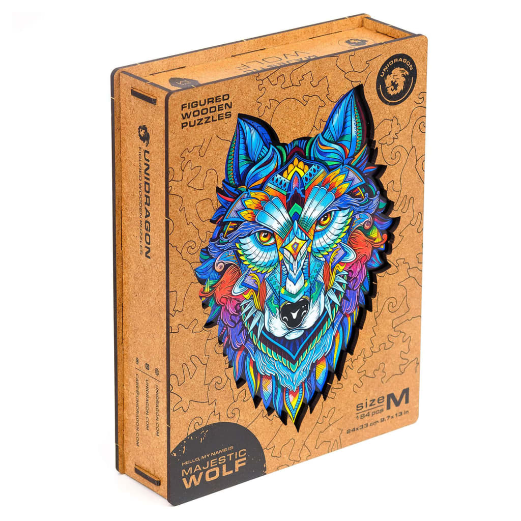 UNIDRAGON 184dílné dřevěné puzzle Majestic Wolf střední 24 x 33 cm