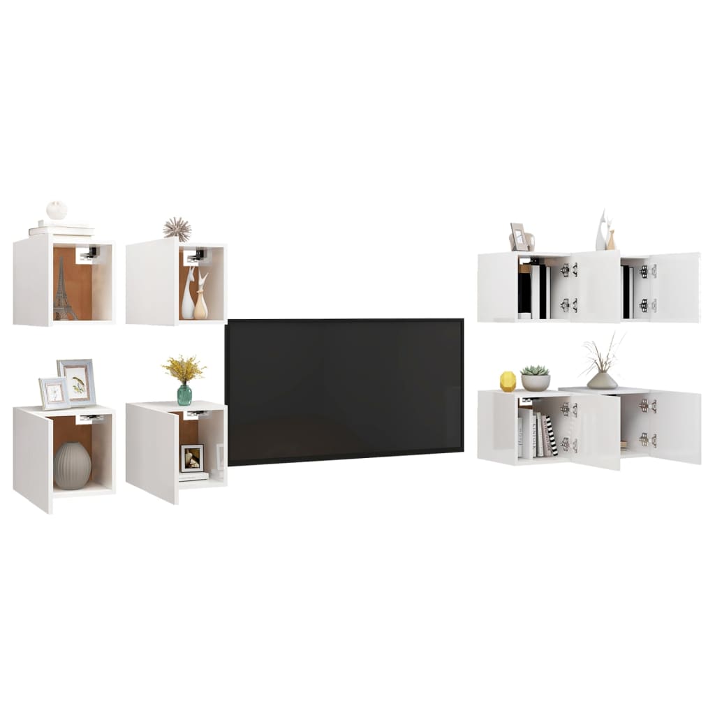 vidaXL Nástěnné TV skříňky 8 ks bílé s vysokým leskem 30,5x30x30 cm