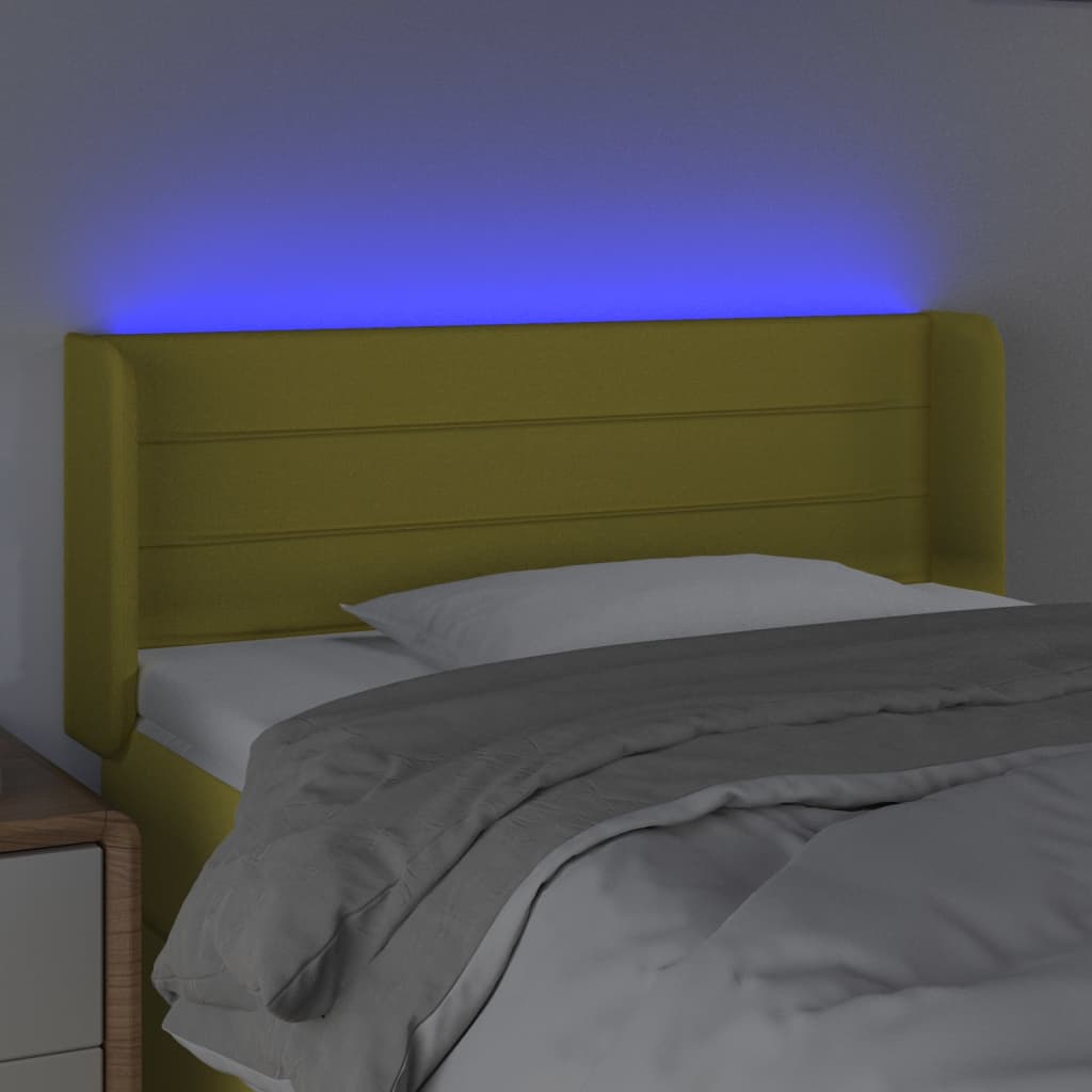 vidaXL Čelo postele s LED zelené 83 x 16 x 78/88 cm textil