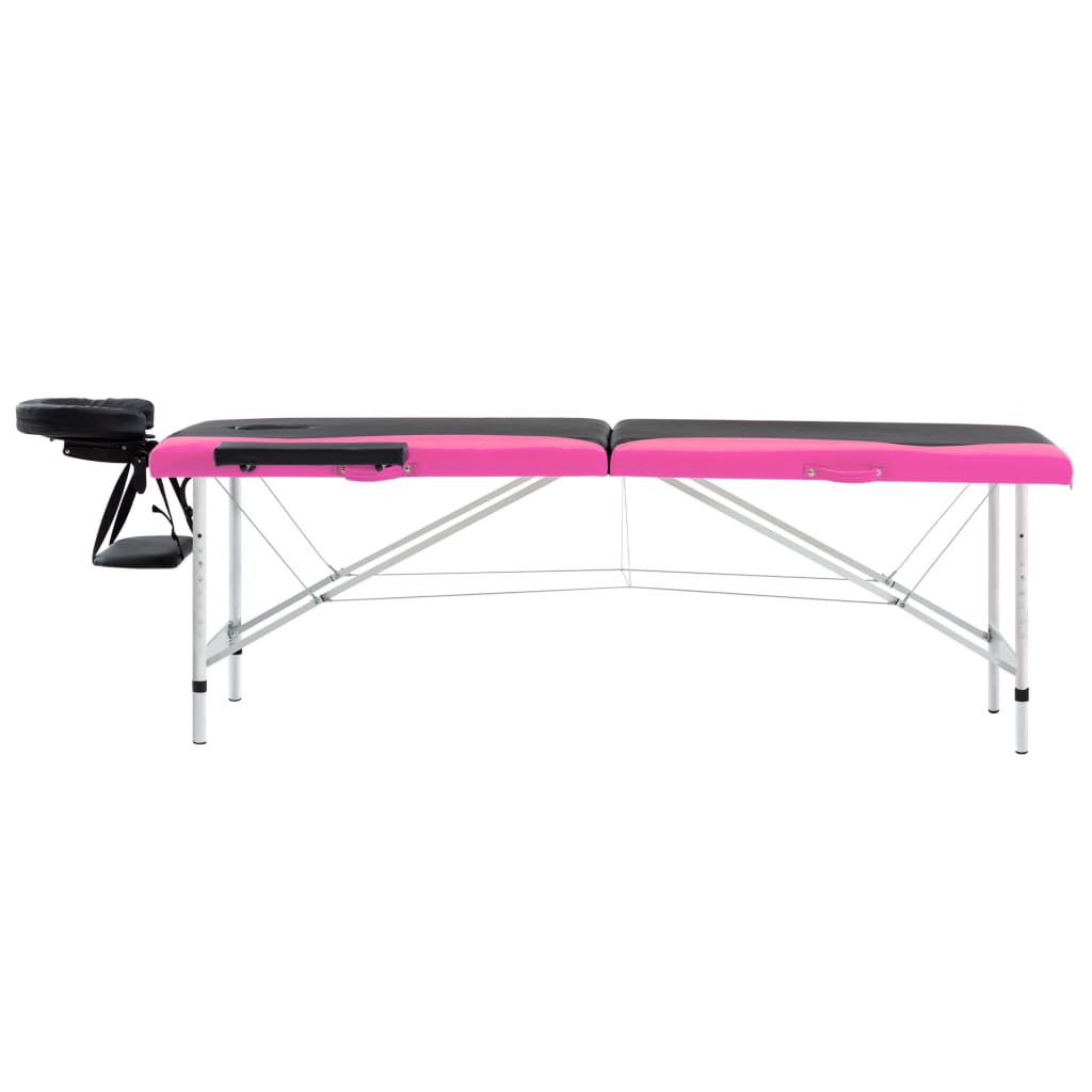 vidaXL Skládací masážní stůl se 2 zónami hliník černý a růžový
