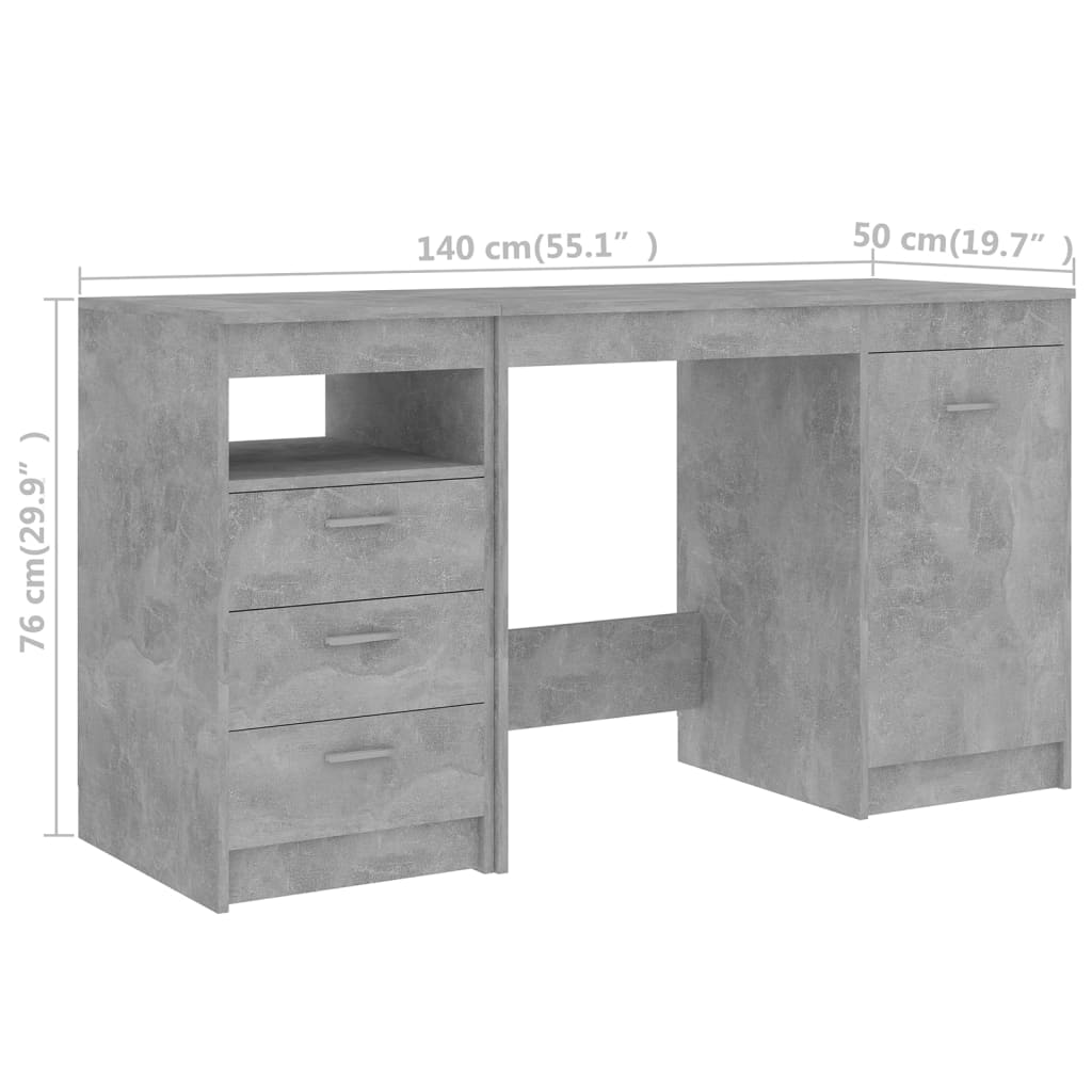 vidaXL Psací stůl betonově šedý 140 x 50 x 76 cm dřevotříska
