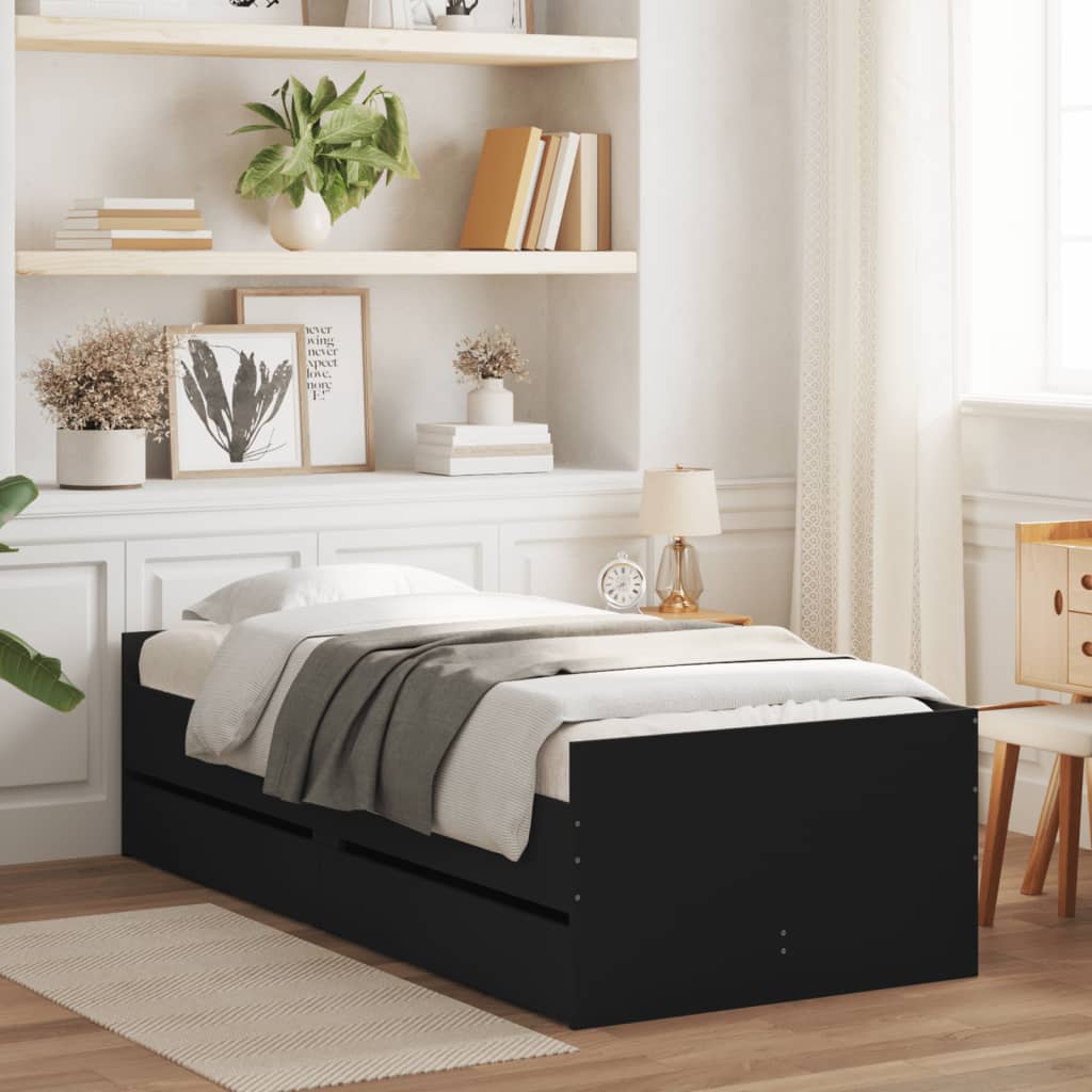 vidaXL Rám postele se zásuvkami černý 75 x 190 cm Small Single