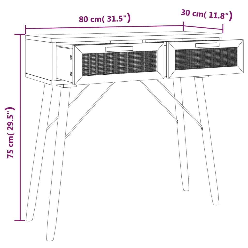vidaXL Konzolový stolek bílý 80 x 30 x 75 cm borovice a přírodní ratan