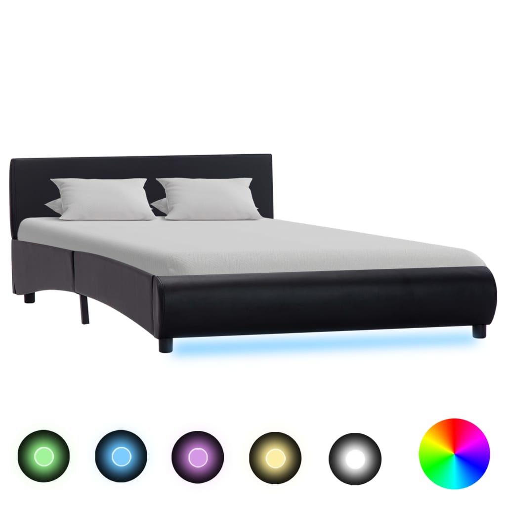vidaXL Rám postele s LED světlem černý umělá kůže 120 x 200 cm
