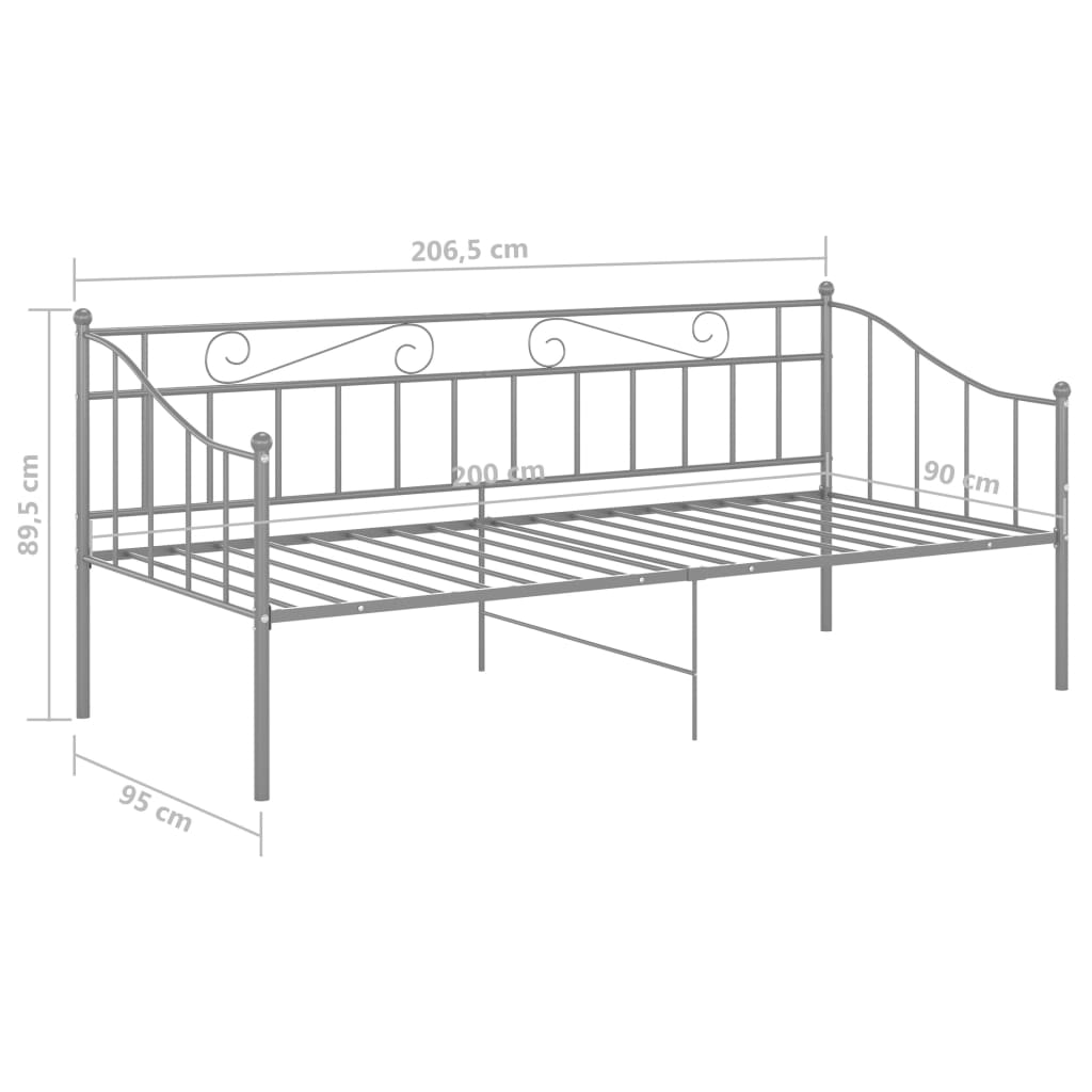 vidaXL Rám postele/pohovky šedý kovový 90 x 200 cm