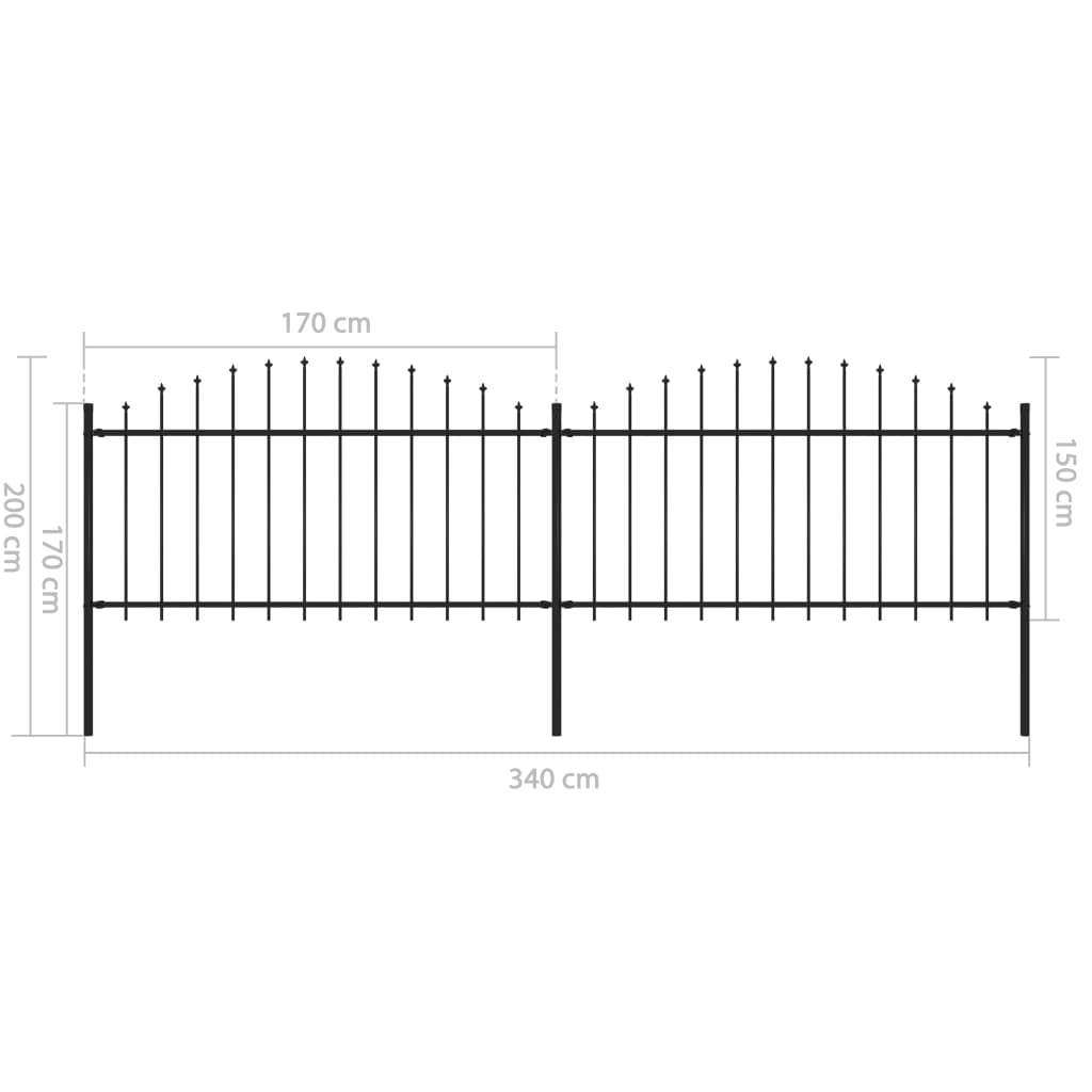 vidaXL Zahradní plot s hroty ocel (1,25–1,5) x 3,4 m černý