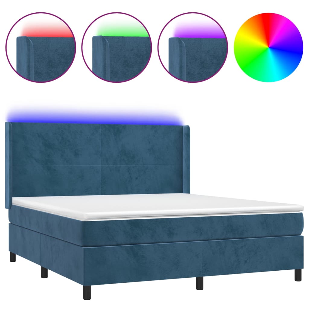vidaXL Box spring postel s matrací a LED tmavě modrá 180x200 cm samet