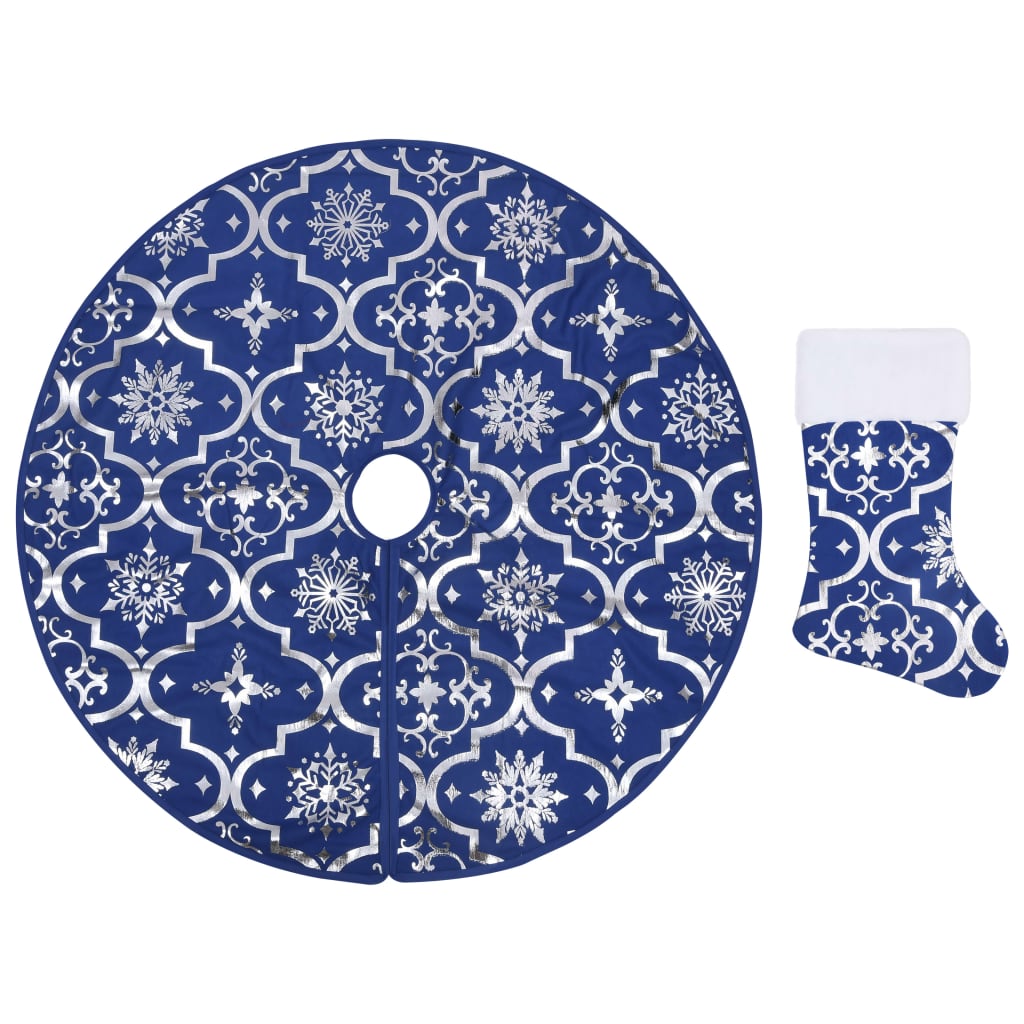 vidaXL Luxusní podložka pod vánoční stromek s punčochou modrá 150 cm