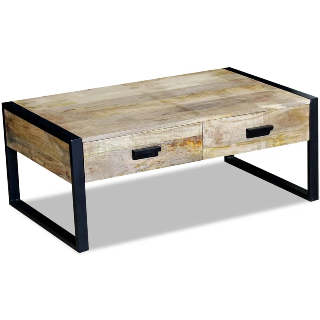 vidaXL Konferenční stolek se 2 zásuvkami, masivní mangovníkové dřevo 100x60x40 cm
