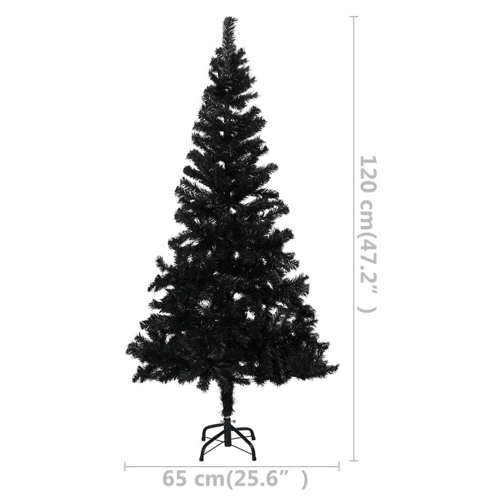 vidaXL Vánoční stromek s LED osvětlením a stojanem černý 120 cm PVC
