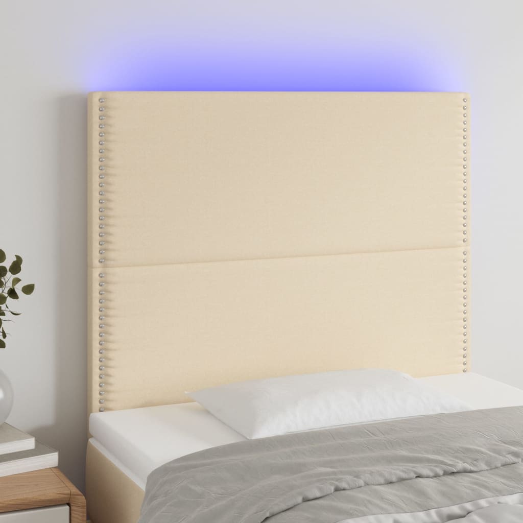 vidaXL Čelo postele s LED krémové 90x5x118/128 cm textil
