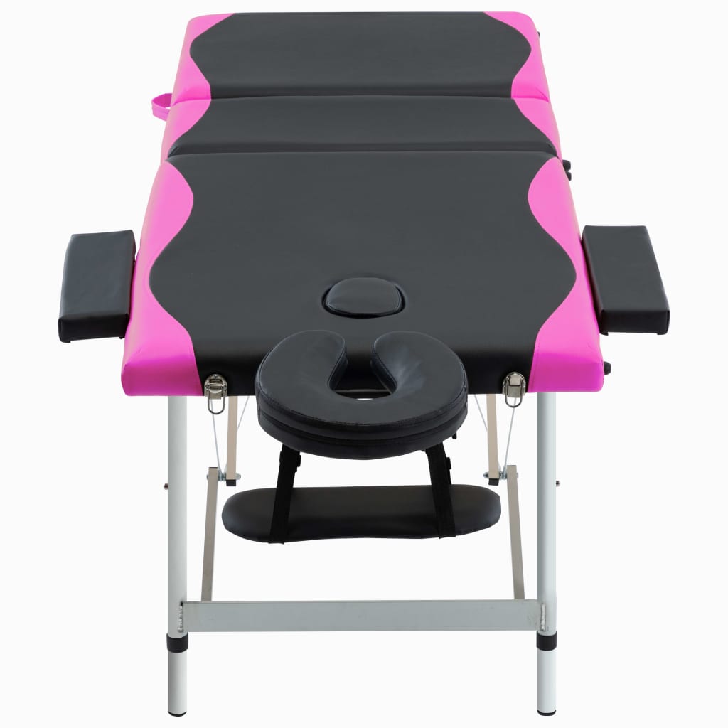 vidaXL Skládací masážní stůl se 3 zónami hliník černo-růžový