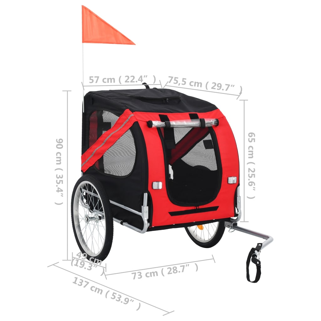 vidaXL Vozík za kolo pro psa červený a černý