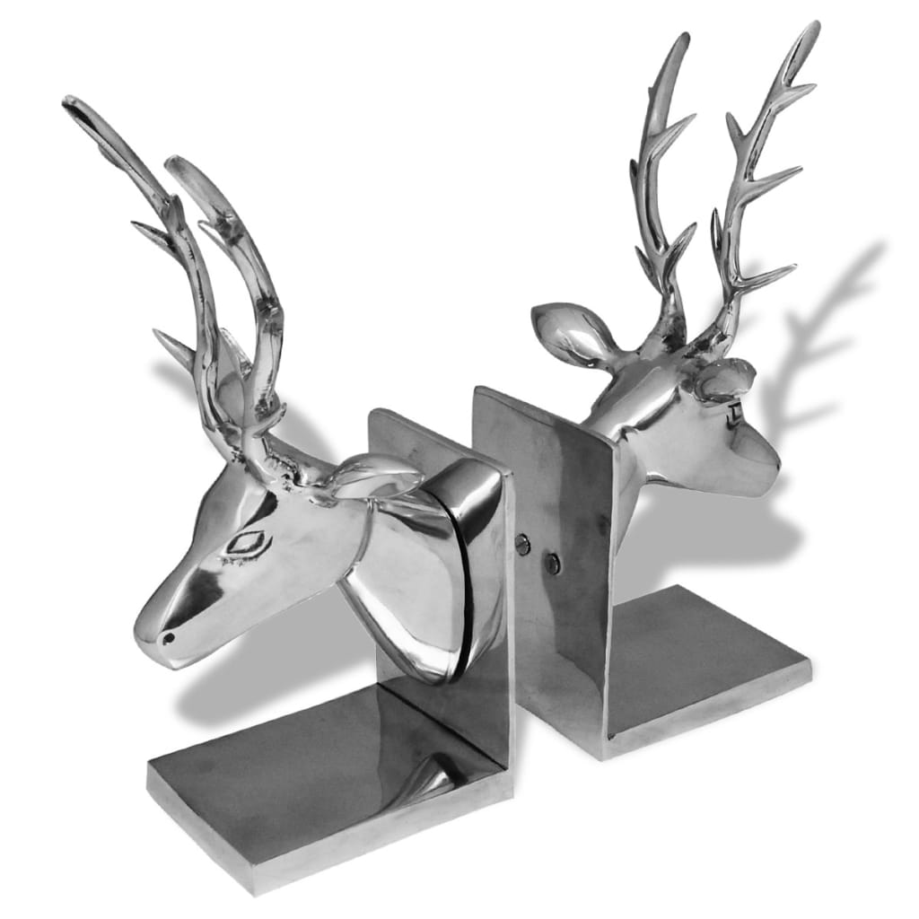 vidaXL Zarážky na knihy ve tvaru jelena 2 ks hliník stříbrná