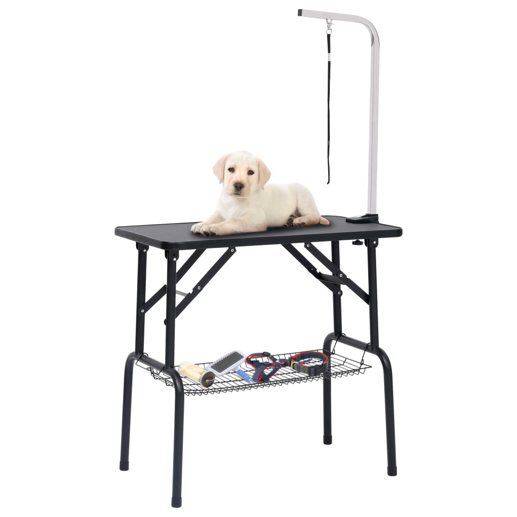 vidaXL Nastavitelný stůl na stříhání psů s 1 smyčkou a košem